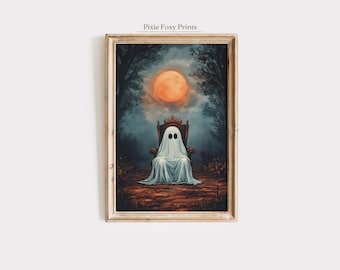 Halloween Ghost on Throne Art Print, Spooky Gothic Decor (Digital Download)