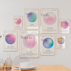 Spersonalizowany nadruk znaku zodiaku, niestandardowa sztuka ścienna konstelacji znaku zodiaku, nadruk ścienny zodiakalny, sztuka aury duchowej, sztuka ścienna do druku