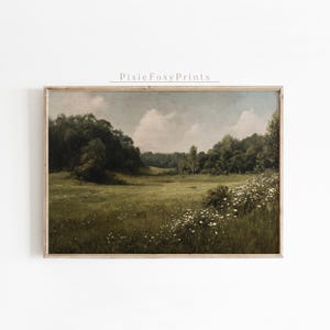 Vintage Countryside Landscape Wall Art Print, Muted Tonal Painting, Summer Wall Art, Digital Download