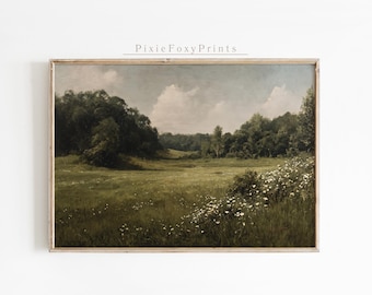 Vintage Countryside Landscape Print, Muted Tonal Painting (Digital Download)