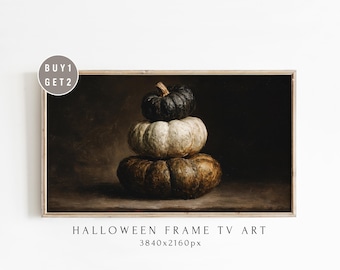 Neutral Rustic Pumpkin Stack Frame TV Art, Halloween Harvest (Digital Download)