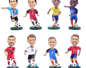 FIFA World Cup Soccer Bobblehead • Neymar, Messi, C.Ronaldo, Mbappé, Müller • 18cm Shakable Head Premium Resin Action Figure • Gift for Him