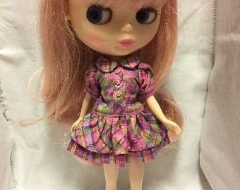 One White Lily Pink and Green Plaid Blythe Doll dress