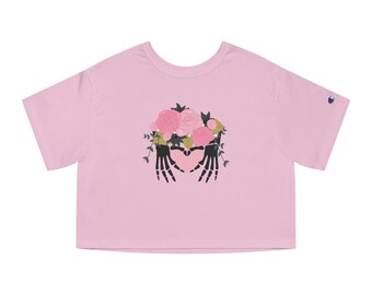 Skeleton Heart Hands Cropped T-Shirt