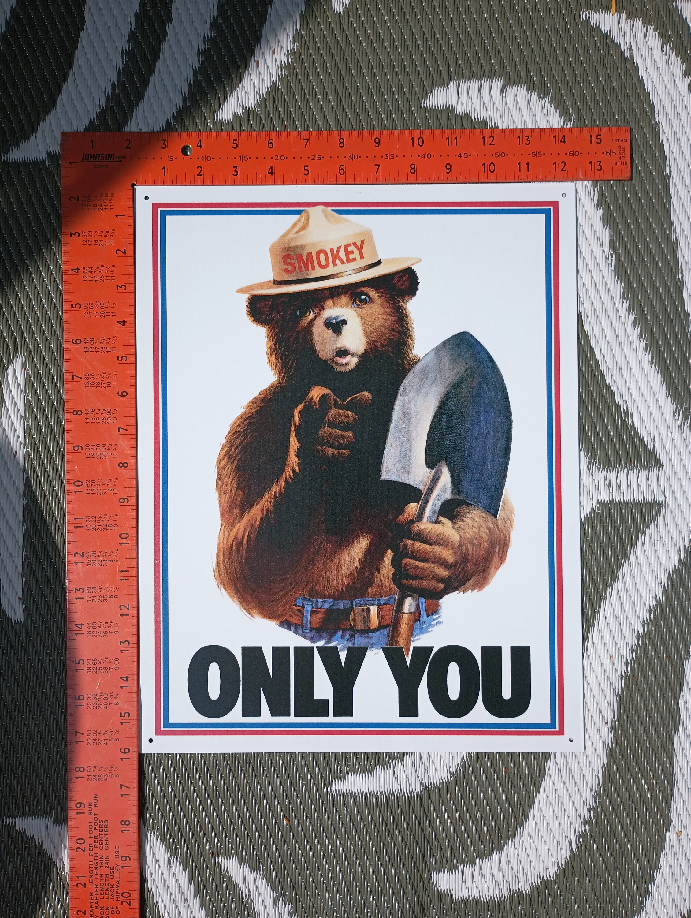 Fire Danger Sign With Adjustable Dial Smokey Bear 8x12 Metal Made in USA U.S. Forest Service Rustic Log Cabin Lodge