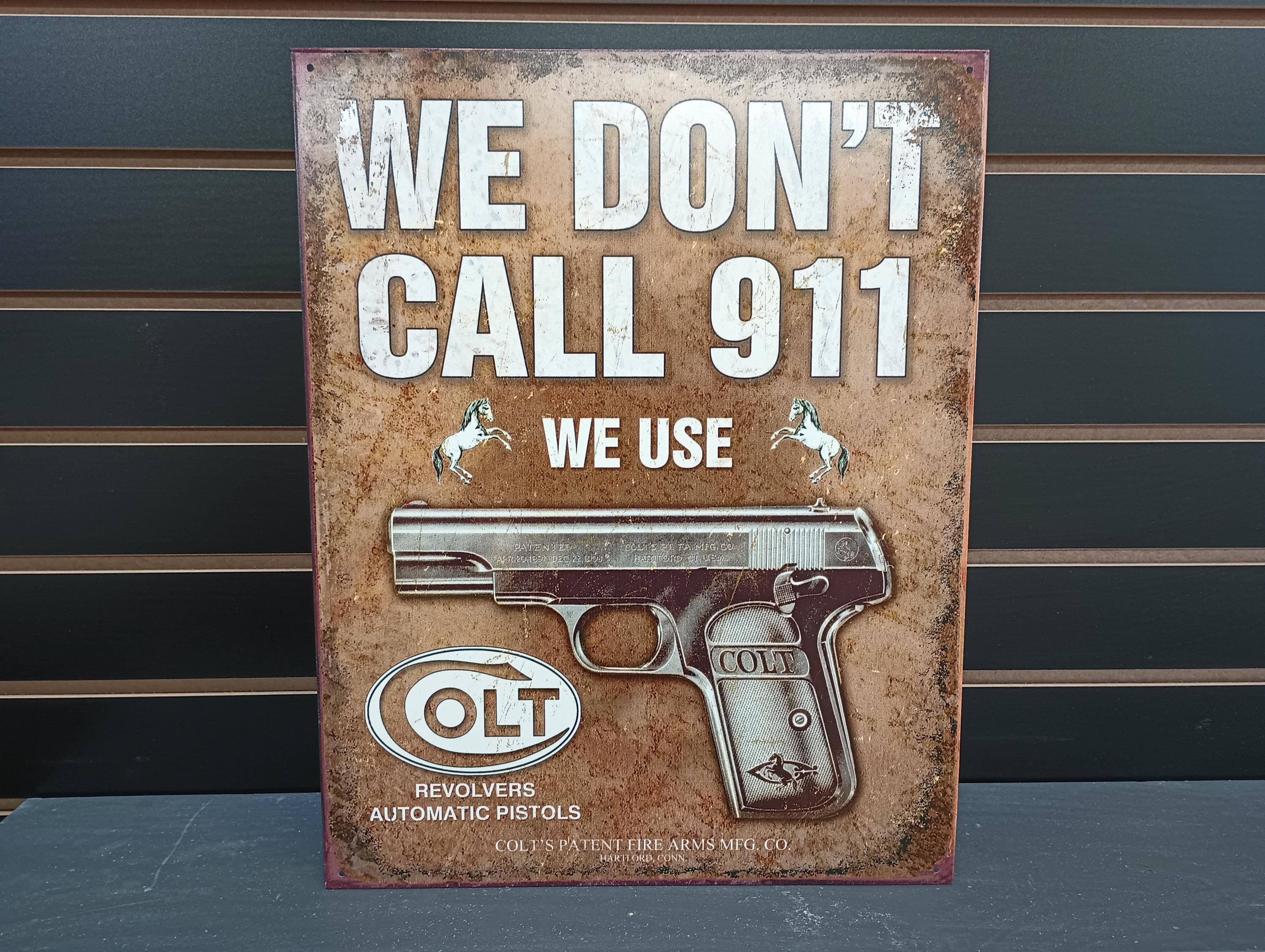 Colt Revolver Round Logo Tin Sign – 11-Inch Vintage Wall Decor, Rusted Look