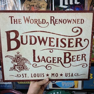 Znak piwa Budweiser Lager Znak baru w piwnicy Anheuser Busch Prezenty dla barmana Dekoracje na 21. urodziny Vintage Budweiser Beer Mancave