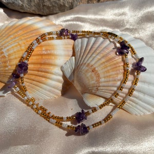 Empress - Amethyst Gemstone Waist Beads - White and Gold Waist Beads with Crystals - Handmade Healing & Spiritual Growth Jewellery