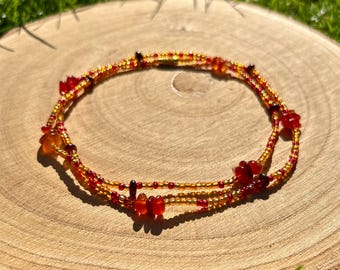 Sacral - Carnelian and Garnet Crystal Waist Beads for Passion, Confidence + Creativity