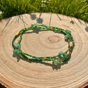 Health & Wealth - Green Aventurine Gemstone Waist Beads Green and Gold Waist Beads with Crystals - Handmade Prosperity and Healing Jewellery