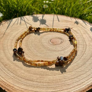 Grounded - Tiger&#39;s Eye Gemstone Waist Beads Brown and Gold Waist Beads with Crystals - Handmade Protection and Confidence Jewellery