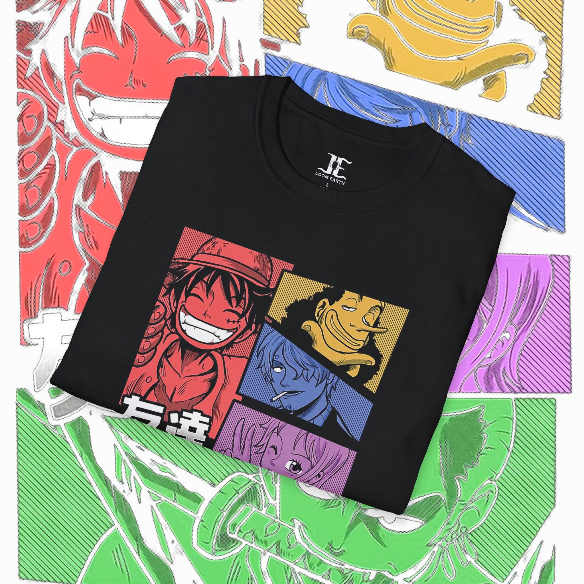 One Piece Anime T-Shirt Colorful Unisex Shirt with Luffy & Crew Otaku Clothing, Anime Gift Idea