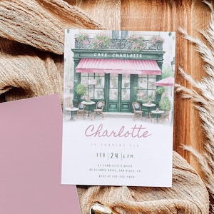 Paris-Geburtstags-Einladung | Personalisierte Kinder Geburtstagskarte | Druckbare French Cafe Jubiläum einladen Vorlage | Frankreich Aquarellfarbe