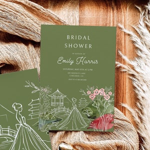 de Invitation nuptiale de douche au Japon | Invitation brunch nuptiale verte modifiable | Carte minimaliste DIY Tokyo avant mariage | Téléchargement instantané