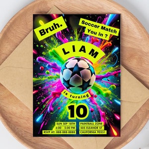 Invito per festa di calcio l Invito di compleanno personalizzato per calcio / Scheda di calcio per bambini fai da te / Modello sportivo modificabile / Download immediato di Canva