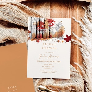 Herbst Brautparty Einladung Vorlage | Personalisierte Ahornblatt Braut Brunch einladen | Bearbeitbare Kanada Farbe | Canva Sofortiger Download
