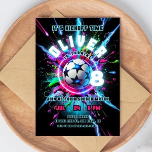 Invito per festa di calcio l Invito di compleanno personalizzato per calcio / Scheda di calcio per bambini fai da te / Modello sportivo modificabile / Download immediato di Canva