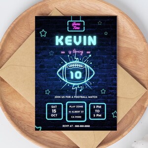 Invito di compleanno per festa di football l Invito personalizzato per football NFL / Scheda sportiva per bambini fai da te / Modello modificabile / Download immediato Canva