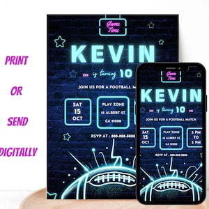 Invito di compleanno a tema football l Invito personalizzato per la festa di football NFL / Scheda sportiva fai da te per bambini / Modello modificabile / Download immediato di Canva