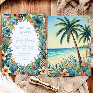 Modèle d'Invitation pour la douche nuptiale de Floride, invitation personnalisée pour le brunch nuptiale de plage, carte de future mariée bricolage Seacoast, téléchargement immédiat Canva