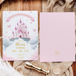 Invitation d'anniversaire Princess Castle | Carte d'anniversaire personnalisée pour enfants | Modèle d'invitation d'anniversaire de fée imprimable | Téléchargement numérique Canvas