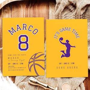 Invito di compleanno a tema basket l Invito per feste per bambini modificabile / Scheda di basket personalizzata / Modello di gioco per ragazzi fai da te / Download immediato di Canva
