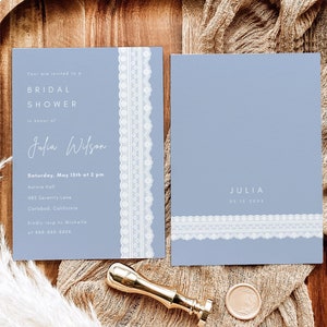 Invitation de douche nuptiale bleu poussiéreux minimaliste | Invitation nuptiale élégante personnalisée de | Carte de mariage modifiable, numérique