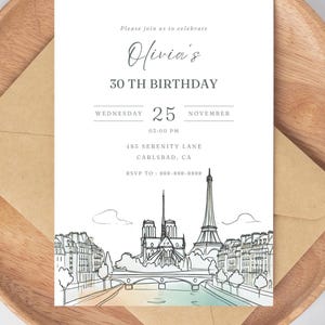 Paris Birthday Invitation | Personalized Eiffel Tower birthday card | DIY Printable France Anniversary invite template | instant download