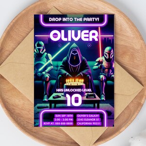 Invitation d'anniversaire de jeu vidéo | Invitation fête de jeu | Carte d'anniversaire personnalisée pour enfants | Modèle laser néon imprimable | téléchargement immédiat