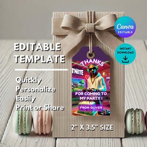Étiquette de remerciement de jeu vidéo | Étiquette de cadeau de jeu modifiable | Étiquette de sac cadeau d'anniversaire pour enfants | Modèle laser néon à téléchargement immédiat FRT2