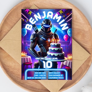 Invitation à une fête de jeux vidéo | Invitation d'anniversaire de jeu | Carte d'anniversaire personnalisée pour enfants | Modèle laser néon imprimable | téléchargement immédiat