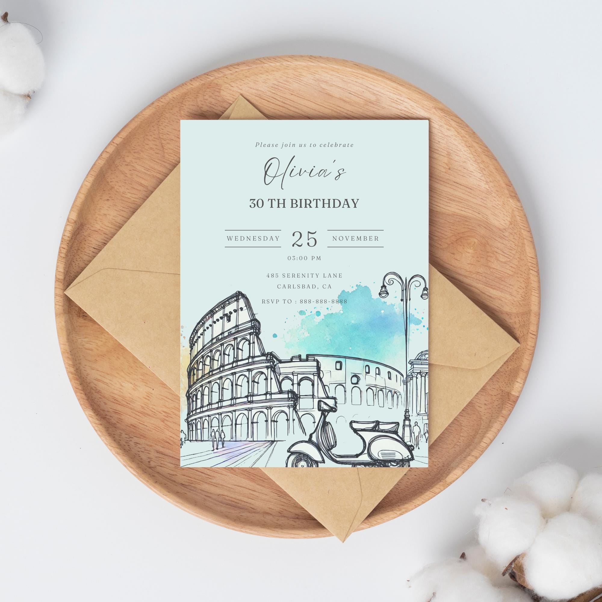 Rome Birthday Invitation | Editable Colosseum, Scooter (digital File ...