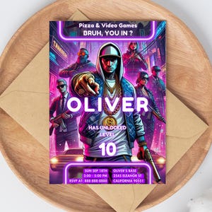 Verjaardagsuitnodiging videogame | Uitnodiging voor gamingfeestje | Gepersonaliseerde neon laser verjaardagssjabloon voor kinderen | Doe mee | Directe Canva-download
