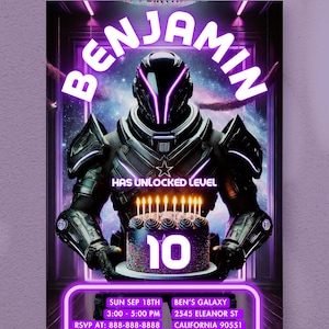 Invitation à une fête de jeux vidéo | Invitation d'anniversaire de jeu | Carte d'anniversaire personnalisée pour enfants | Modèle laser néon imprimable | téléchargement immédiat