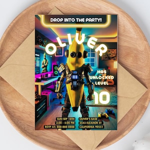 Videospiel-Geburtstagseinladung | Gaming-Party Einladung | Personalisierte Kindergeburtstagskarte | Druckbare Neon Laser Vorlage zum sofortigen Download FRT3
