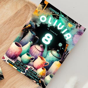 Convite para festa de pintura em cerâmica l Convite de aniversário de artesanato editável | Cartão de pintura para impressão, cartão digital de argila para menina e menino, download instantâneo