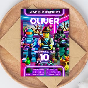 Invitation à une fête de jeux vidéo | Invitation d'anniversaire de jeu | Carte d'anniversaire personnalisée pour enfants | Modèle laser néon imprimable | téléchargement immédiat