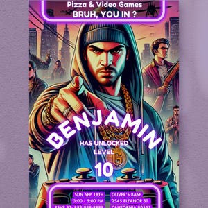 Convite para festa de videogame | Convite para aniversário de jogos | Modelo personalizado de aniversário de pizza infantil | DIY Bruh you in | download instantâneo