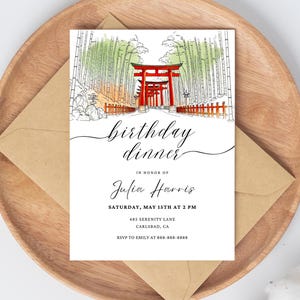 Bearbeitbare Zeder-Geburtstagseinladung | Personalisierte Japan Geburtstagskarte | Druckbare Kawaii Tokyo Jahrestag Vorlage, Canva Digitale Datei