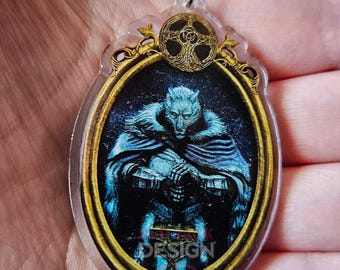 Elden Ring-personageportretsleutelhanger: Baidd the Half Wolf