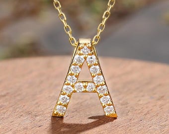Initial Pave Diamond Necklace, Custom Gold Letter Pendant, Personalized Jewelry, Alphabet Necklace, Bridesmaid Gift