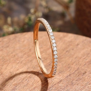 Half eternity wedding band, rose gold stackable ring, minimalist stacking ring, micro pave ring, dainty matching ring, delicate diamond ring