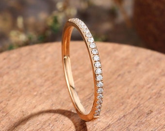 Half eternity wedding band, rose gold stackable ring, minimalist stacking ring, micro pave ring, dainty matching ring, delicate diamond ring