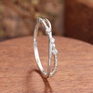 Crossover wedding band minimalist ring, white gold criss cross ring, x cross diamond ring, unique stackable ring women, dainty infinity ring