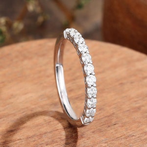 Half eternity wedding band, white gold diamond ring, minimalist stackable ring, prong set ring, dainty matching ring delicate stacking ring