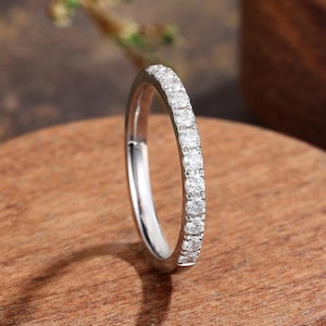 White gold half eternity ring, stackable wedding band, diamond anniversary ring, dainty silver matching ring, minimalist promise ring women