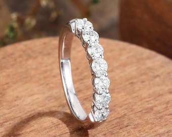 Moissanite/Lab Diamond wedding band, white gold stackable ring, bridal matching ring, unique stacking ring, anniversary promise ring women