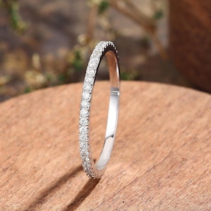 Full eternity wedding band, white gold diamond ring, minimalist stackable ring, micro pave matching ring,, delicate stacking ring