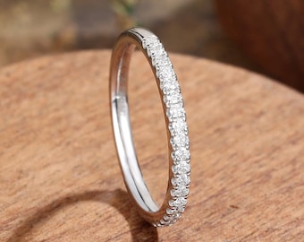 Half eternity wedding band, white gold stackable ring, micro pave diamond ring, dainty matching ring delicate stacking ring, minimalist ring