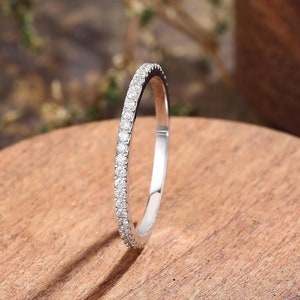 Full eternity wedding band, white gold diamond ring, minimalist stackable ring, micro pave ring, dainty matching ring delicate stacking ring